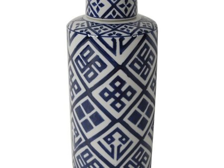 Valora Blue and White Cylinder Jar 35cm. Classical aesthetic with contemporary personality Hot on Sale