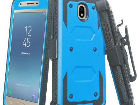 Samsung Galaxy J3 2018 Express Prime 3 Amp Prime 3 J3 Achieve J3 Star J3 Top J3 Achieve J3 Orbit J3 V 3rd Gen J3 Aura Sol 3 Case, Triple Protection 3-1 w  Built in Screen Protector Heavy Duty Holster Shell Combo Cover - Blue Online Hot Sale