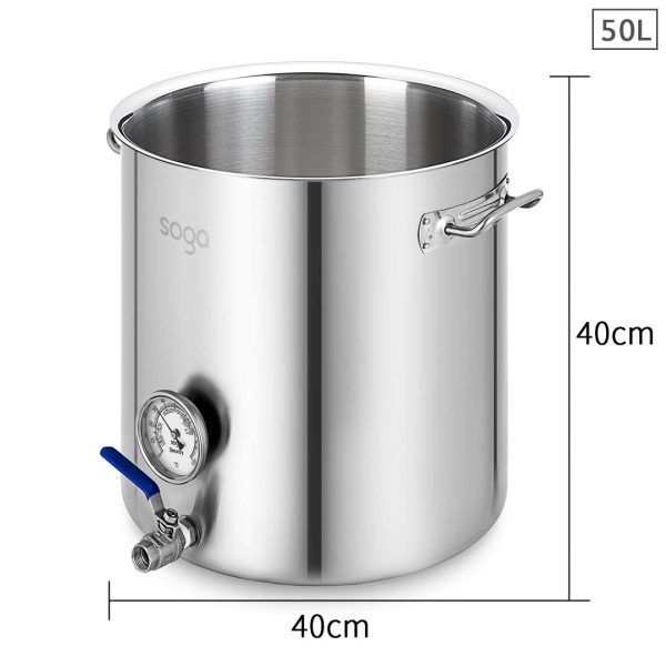 SOGA Stainless Steel No Lid Brewery Pot 50L With Beer Valve 40*40cm Online Sale