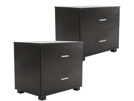 2X Bedside Table Side Storage Cabinet Nightstand Bedroom 2 Drawer ETTA BLACK For Sale