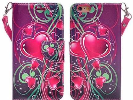 Apple iPhone 6s   6 Case, Wrist Strap Pu Leather Wallet Case with ID & Card Slots for Iphone 6S 6 - Heart Strings Supply