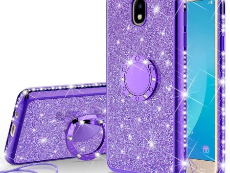 Samsung Galaxy J3 2018 Express Prime 3 Amp Prime 3 J3 Achieve J3 Star J3 Top J3 Achieve J3 Orbit J3 V 3rd Gen J3 Aura Sol 3 Glitter Cute Phone Case Girls with Kickstand, Bling Diamond Rhinestone Ring Stand Luxury Thin Soft Cover for Women - Purple Discount