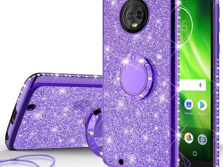 Motorola Moto G6 , Moto G6 2018 Case, Glitter Cute Phone Case Girls with Kickstand,Bling Diamond Rhinestone Bumper Ring Stand Sparkly Luxury Clear Thin Soft Protective Motorola Moto G6 Case for Girl Women - Purple Discount