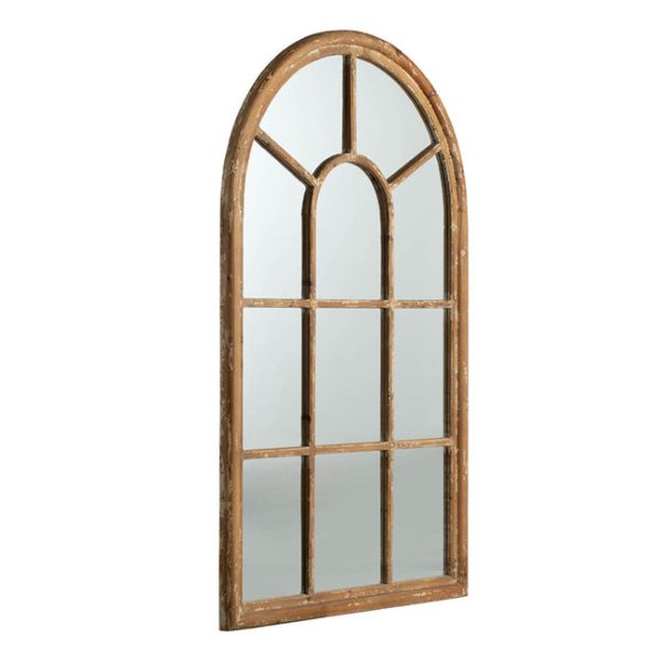 Coolum Arched Wall Mirror.  This decorative wall mirror boasts an oversized arched silhouette and a natural brown frame For Sale