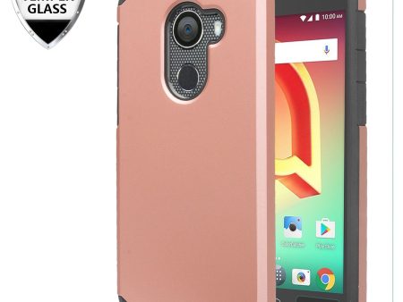 Tmobile REVVL, Alcatel A30 Plus, A30 Fierce, Alcatel Walters Case, [Include Temper Glass Screen Protector] Slim Dual Layered Shock Resistant Hybrid Case Cover - Rose Gold Discount