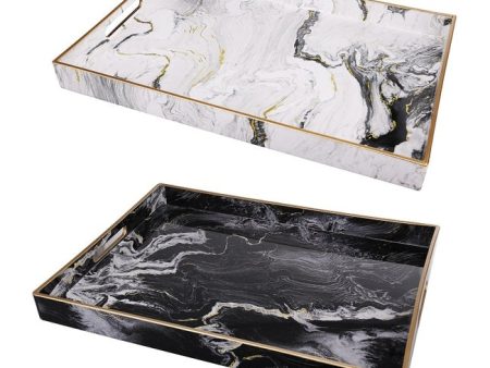 Marble Patterned Black & White set of 2 Rectangular trays. Natural stone look. Fashion