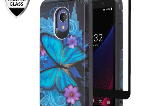 Alcatel 1x Evolve, TCL LX, Avalon V, IdealXTRA Case, [Includes Temper Glass Screen Protector] Slim Hybrid Dual Layer [Shock Resistant] Cover - Blue Butterfly on Sale