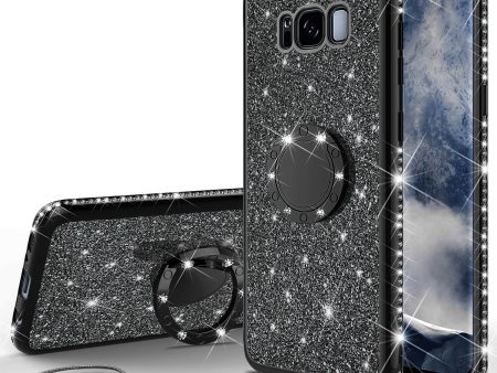 Samsung Galaxy S8 Case, SM-G950 Case, Glitter Cute Phone Case Girls with Kickstand,Bling Diamond Rhinestone Bumper Ring Stand Sparkly Luxury Clear Thin Soft Protective Samsung Galaxy S8 Case for Girl Women - Black Online