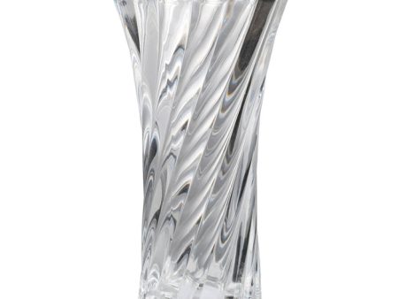 Clear Glass Curved Column Vase 20cmh. Spiral pattern that easily complements arrangements of foliage and flowers For Sale