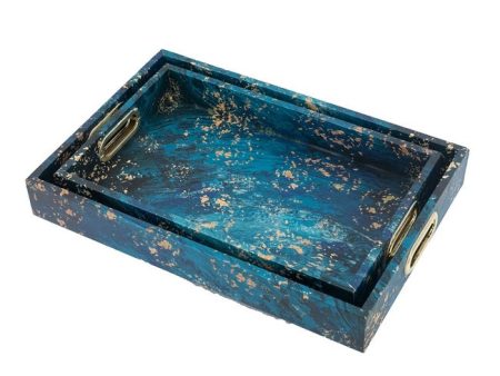 Set of 2 Blue Decorative Trays Hot on Sale