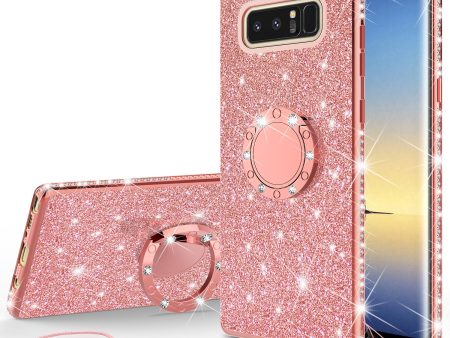 Samsung Galaxy Note 8 Case, Glitter Cute Phone Case Girls with Kickstand,Bling Diamond Rhinestone Bumper Ring Stand Sparkly Luxury Clear Thin Soft Protective Samsung Galaxy Note 8 Case for Girl Women - Rose Gold Fashion