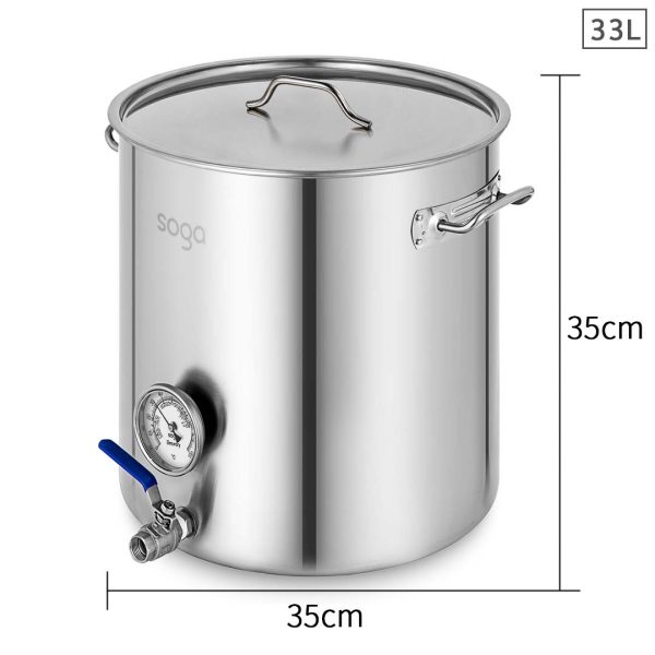 SOGA Stainless Steel Brewery Pot 33L With Beer Valve 35*35cm on Sale