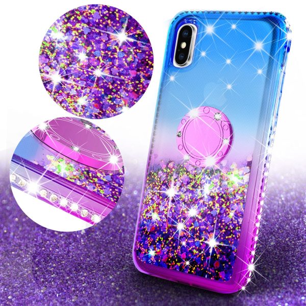 Glitter Phone Case Kickstand Compatible for Apple iPhone XS Max Case, iPhone XS Max Case,Ring Stand Liquid Floating Quicksand Bling Sparkle Protective Girls Women for iPhone XS Max - (Blue Gradient) For Discount