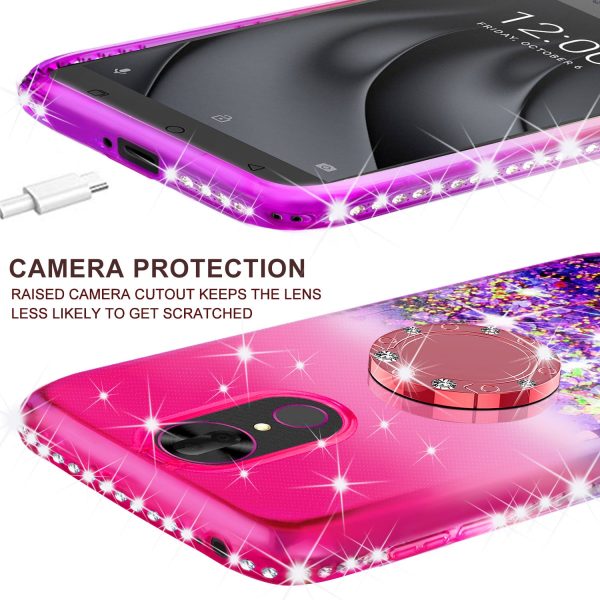 Glitter Phone Case Kickstand Compatible for T-mobile REVVL+ Plus, Coolpad REVVL Plus Case,Ring Stand Liquid Floating Quicksand Bling Sparkle Protective Girls Women for REVVL Plus - (Hot Pink Gradient) on Sale