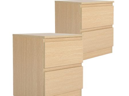 2X Bedside Table Side Storage Cabinet Nightstand Bedroom 2 Drawer JOSS OAK Sale