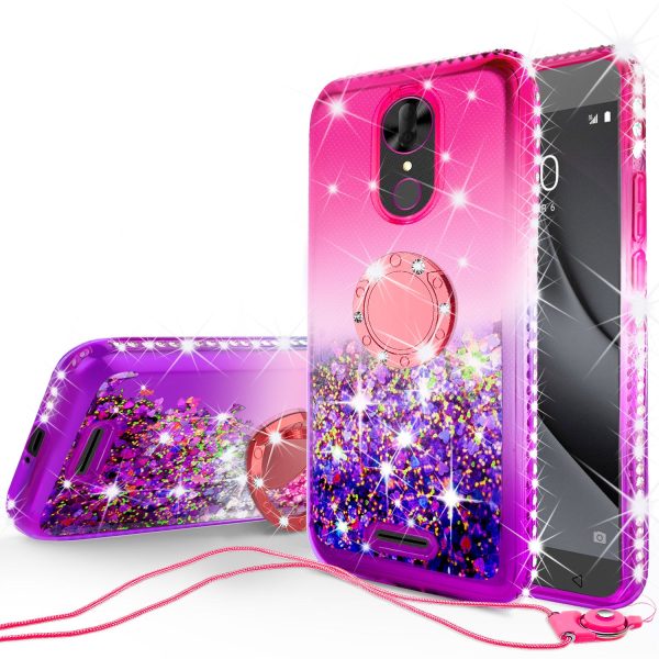 Glitter Phone Case Kickstand Compatible for T-mobile REVVL+ Plus, Coolpad REVVL Plus Case,Ring Stand Liquid Floating Quicksand Bling Sparkle Protective Girls Women for REVVL Plus - (Hot Pink Gradient) on Sale