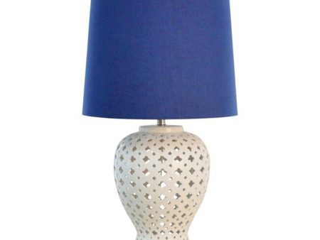 Lattice Tall White Table Lamp  W Blue Shade Online Sale