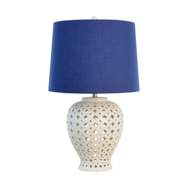 Lattice Tall White Table Lamp  W Blue Shade Online Sale