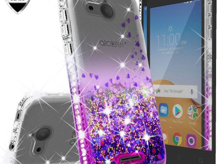 Alcatel Tetra Case Liquid Glitter Phone Case Waterfall Floating Quicksand Bling Sparkle Cute Protective Girls Women Cover for Tetra - Purple Cheap