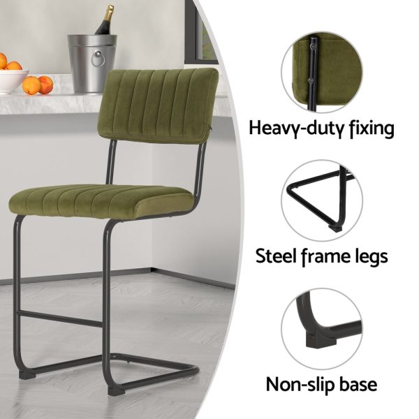 Artiss 2x Bar Stools Velvet Chairs Green Cheap