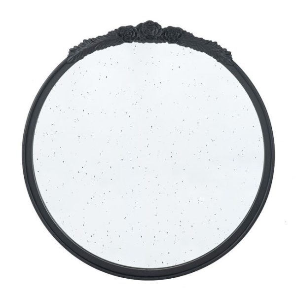 Bingley Rose Black Round Mirror 74cm hand Carved rose embellishment on the top arch Hot on Sale