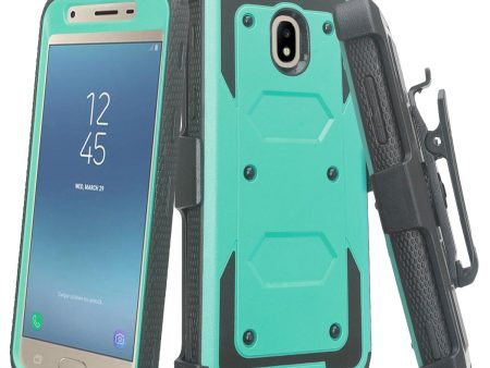 Samsung Galaxy J3 2018 Express Prime 3 Amp Prime 3 J3 Achieve J3 Star J3 Top J3 Achieve J3 Orbit J3 V 3rd Gen J3 Aura Sol 3 Case, Triple Protection 3-1 w  Built in Screen Protector Heavy Duty Holster Shell Combo Cover - Teal For Cheap