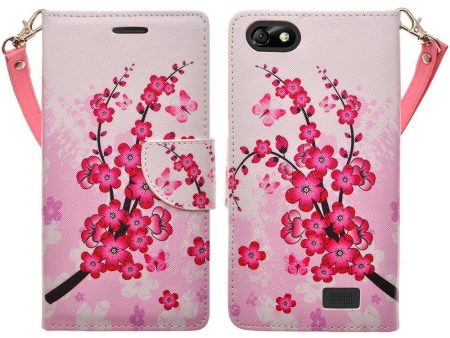 Apple iPhone 6s   6 Case, Wrist Strap Pu Leather Wallet Case with ID & Card Slots for Iphone 6S 6 - Cherry Blossom For Discount