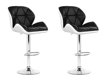 Artiss 2x Bar Stools Gas Lift Padded Leather Black & White on Sale