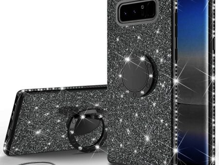 Samsung Galaxy Note 8 Case, Glitter Cute Phone Case Girls with Kickstand,Bling Diamond Rhinestone Bumper Ring Stand Sparkly Luxury Clear Thin Soft Protective Samsung Galaxy Note 8 Case for Girl Women - Black Hot on Sale