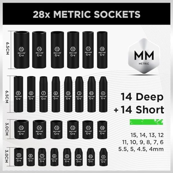 SWANLAKE 1 4  Drive Impact Socket Set, 56-Piece Standard SAE (5 32 to 9 16 inch) and Metric (4-15mm) Size, 6 Point, Cr-V, 1 4-Inch Drive Ratchet Handle, Drive Extension Bar, Impact Universal Joint Online Hot Sale