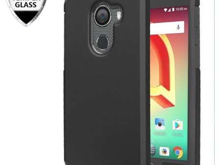 Tmobile REVVL, Alcatel A30 Plus, A30 Fierce, Alcatel Walters Case, [Include Temper Glass Screen Protector] Slim Dual Layered Shock Resistant Hybrid Case Cover - Black For Cheap