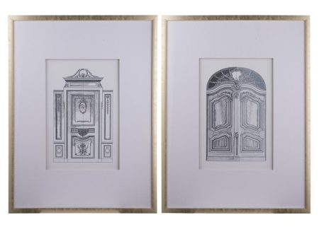 Ornate Doors Fake Pencil Wall Art set of 2. Classic architecture. Intricate renderings For Sale