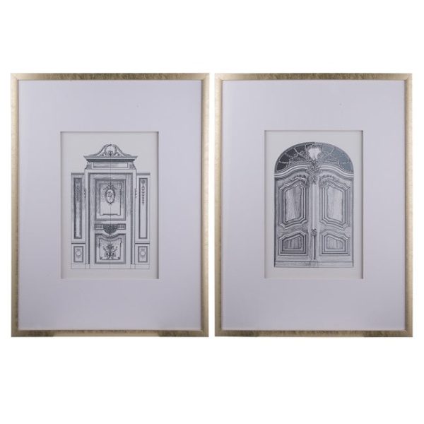 Ornate Doors Fake Pencil Wall Art set of 2. Classic architecture. Intricate renderings For Sale