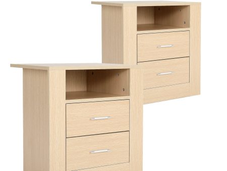 2X Bedside Table Side Storage Cabinet Nightstand Bedroom 2 Drawer 1 Shelf ZURI OAK For Discount