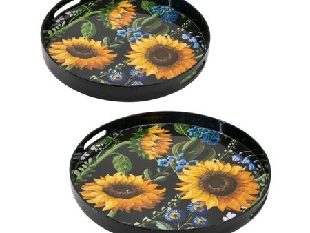 Sunflower Decorative set of 2 Round serving Trays. Hypnotic patterns of sunflowers Online Hot Sale