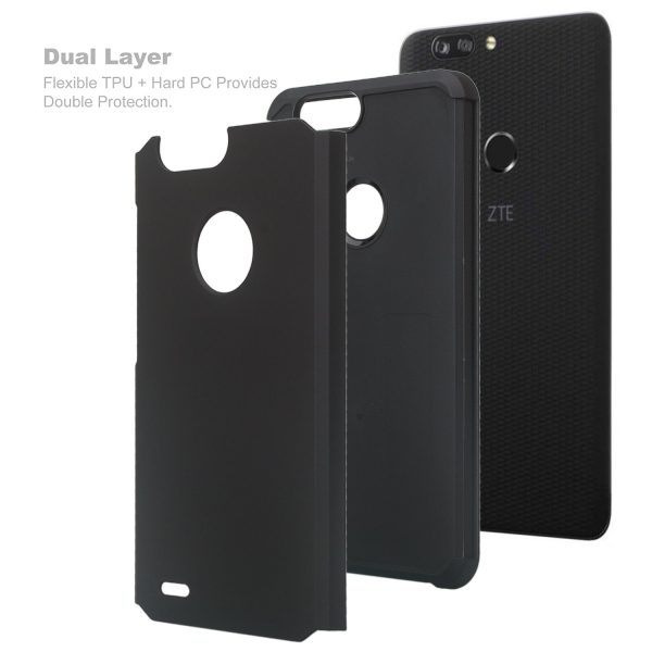 ZTE Sequoia Case, Blade Z Max, ZTE Z982 Case, Slim Dual Layered Shock Resistant Hybrid Case Cover - Black Fashion