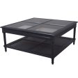 Hamptons style black coffee table with rattan shelf Online