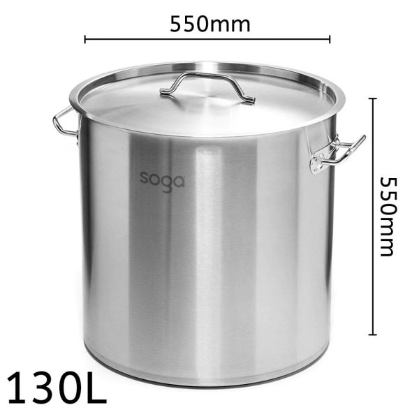 SOGA Stock Pot 130Lt 55CM Top Grade Thick Stainless Steel Stockpot 18 10 Discount