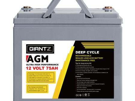 Giantz AGM Deep Cycle Battery 12V 75Ah Box Portable Solar Caravan Camping Online now