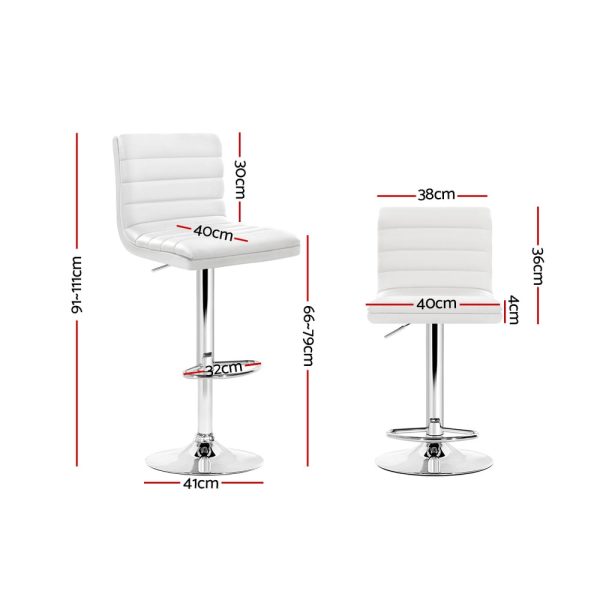 Artiss 2x Bar Stools Padded Leather Gas Lift White Fashion