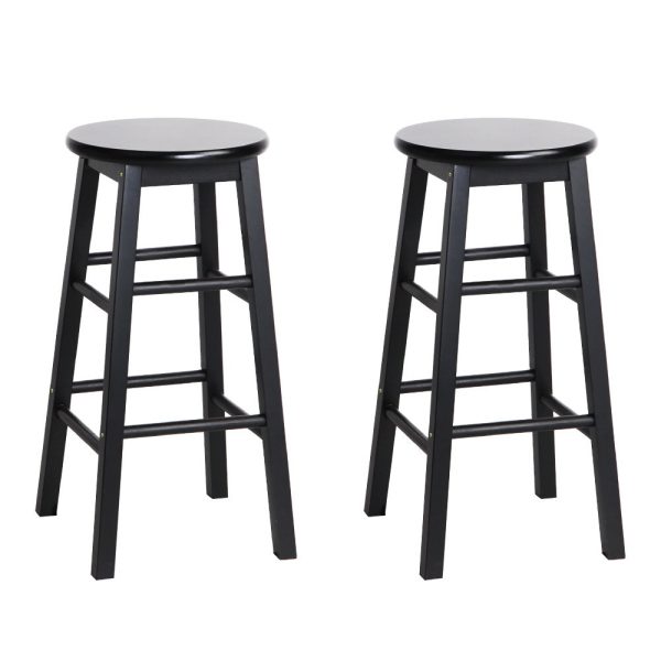 Artiss 2x Bar Stools Round Chairs Wooden Black Online Hot Sale