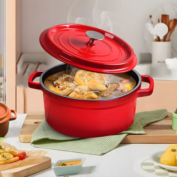 SOGA Cast Iron Enamel Porcelain Stewpot Casserole Stew Cooking Pot With Lid 5L Red 26cm Cheap