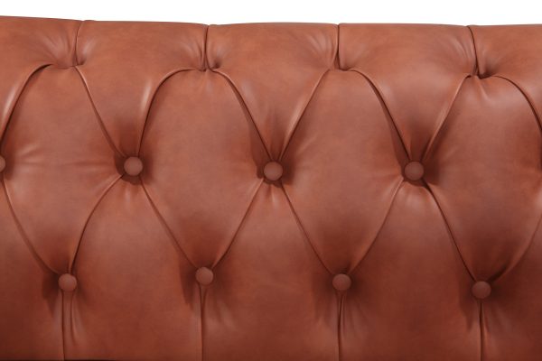 2 Seater Brown Sofa Lounge Button Tufted in Faux Leather For Cheap