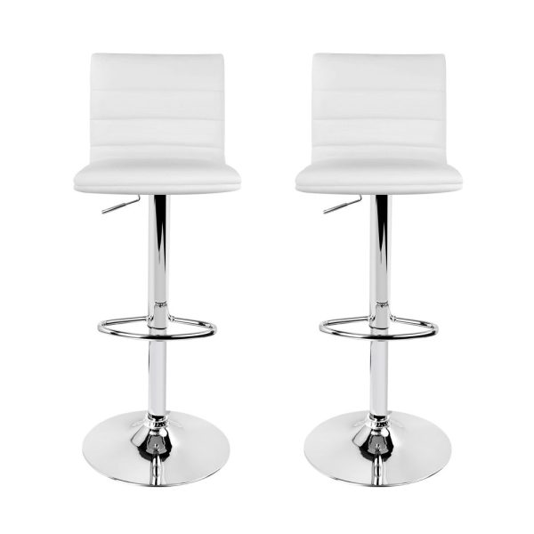 Artiss 2x Bar Stools Padded Leather Gas Lift White Fashion