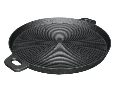 SOGA 35cm Round Ribbed Cast Iron Frying Pan Skillet Steak Sizzle Platter with Handle Online now