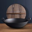 SOGA 36CM Commercial Cast Iron Wok FryPan with Wooden Lid Fry Pan For Cheap