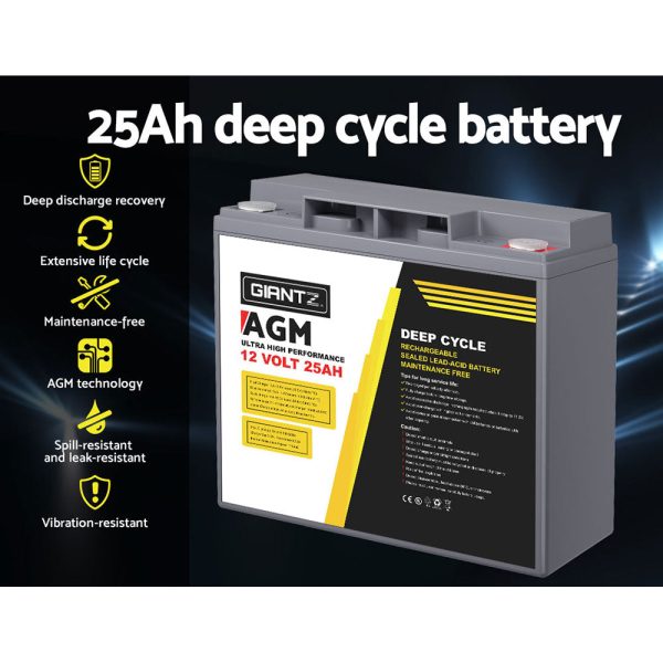 Giantz AGM Deep Cycle Battery 12V 25Ah Box Portable Solar Caravan Camping Discount