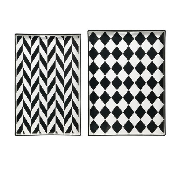 Black & White Patterned set of 2 rectangular serving trays. Bold & dynamic pattern Sale