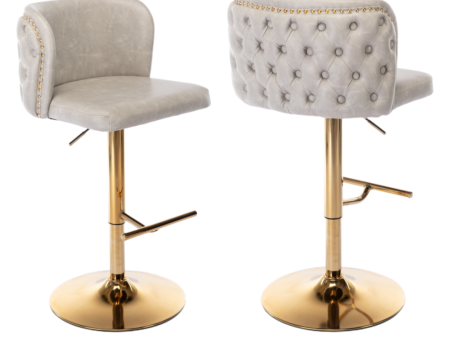 2x Faux Leather Golden Base Swivel Bar Stools- Beige Online Hot Sale