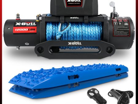 X-BULL 12V Electric Winch 12000LBS 4WD synthetic rope 2PCS Recovery Tracks Sand Mud Track Gen3.0 Blue Online